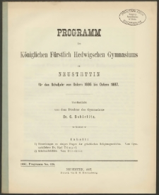 Programm des Königlichen Fürstlich Hedwigschen Gymnasiums zu Neustettin für das Schuljahr von Ostern 1886 bis Ostern 1887