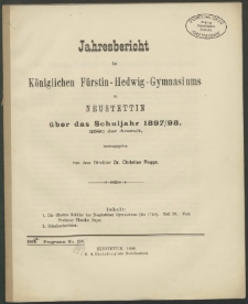 Jahresbericht des Königlichen Fürstin-Hedwig-Gymnasiums zu Neustettin über das Schuljahr 1897/98