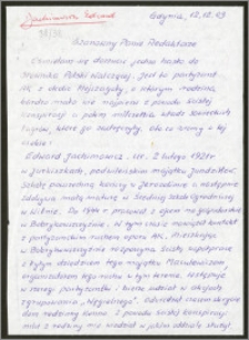 List Sławomira Łowkisa do Jana Malinowskiego dotyczący sylwetki Edwarda Jachimowicza