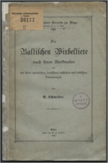 Die Baltischen Wirbeltiere nach ihren Merkmalen und mit ihren latenischen, deutschen, russischen und lettischen Benennungen