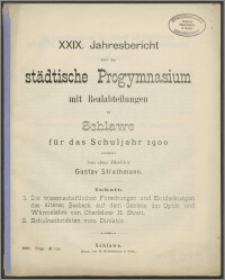 XXIX. Jahresbericht über das städtische Progymnasium mit Realabteilungen zu Schlawe für das Schuljahr 1900