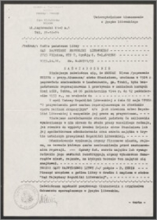 Tłumaczenie z języka litewskiego zaświadczenia Sądu Najwyższego Republiki Litewskiej dotyczące Eleny Mendak i jej pobytu w więzieniu w latach 1944-1955