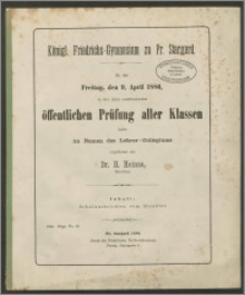 Königl. Friedrichs-Gymnasium zu Pr. Stargard. Zu der Freitag den 9. April 1885