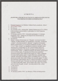 Ankieta "Słownika Polski Walczacej na Kresach Północno-Wschodnich II Rzeczypospolitej"