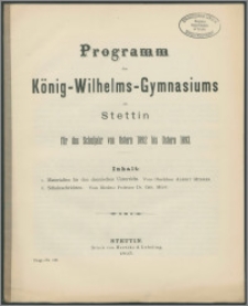 Programm des König-Wilhelms-Gymnasiums zu Stettin für das Schuljahr von Ostern 1892 bis Ostern 1893