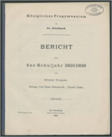 Königliches Progymnasium zu Pr. Friedland. Bericht über das Schuljahr 1905/1906