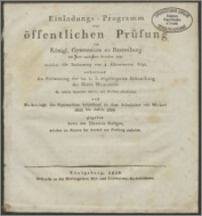Einladungs-Programm zur öffentlichen Prüfung im Gymnasium zu Rastenburg am 3ten und 4ten October 1826