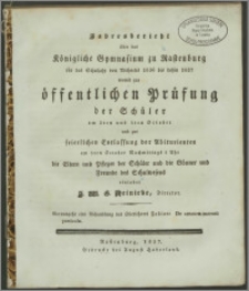 Jahresbericht über das Königliche Gymnasium zu Rastenburg für das Schuljahr von Michaelis 1836 bis dahin 1837