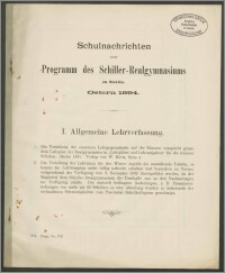 Schulnachrichten zum Programm des Schiller-Realgymnasiums zu Stettin. Ostern 1894