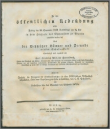 Zu der öffentlichen Redeübung, welche Freitag den 26. September 1834 Nachmittags um 2 1/2 Uhr in dem Hörsaale des Gymnasium zu Stettin