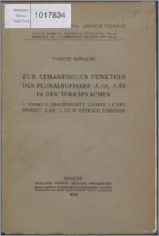 Zur semantischen Funktion des Pluralsuffixes -lar, -lär in den Türksprachen = O funkcji znaczeniowej sufiksu liczby mnogiej -lar, -lär w językach tureckich