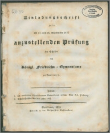 Einladungsschrift zu der am 27. und 28. September 1833 anzustellenden Prüfung der Schuler des Königl. Friedrichs-Gymnasiums zu Gumbinnen