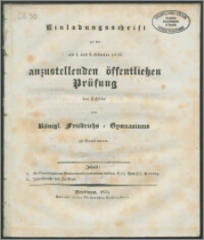 Einladungsschrift zu der am 3. und 4. October 1834 anzustellenden Prüfung der Schuler des Königl. Friedrichs-Gymnasiums zu Gumbinnen