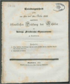 Einladungsschrift zu der am 2. und 3. Oktober 1835 anzustellenden Prüfung der Schuler des Königl. Friedrichs-Gymnasiums zu Gumbinnen