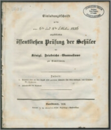 Einladungsschrift zu der am 6. und 8. Oktober 1836 anzustellenden Prüfung der Schuler des Königl. Friedrichs-Gymnasiums zu Gumbinnen