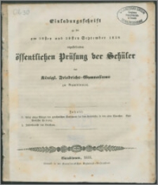 Einladungsschrift zu der am 28sten und 29sten September 1838 anzustellenden Prüfung der Schuler des Königl. Friedrichs-Gymnasiums zu Gumbinnen