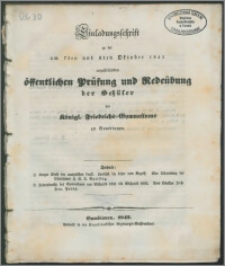 Einladungsschrift zu der am 7ten und 8ten Oktober 1842 anzustellenden Prüfung und Redeübung der Schuler des Königl. Friedrichs-Gymnasiums zu Gumbinnen