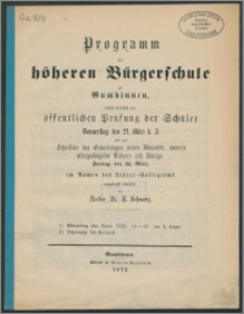 Programm der höheren Bürgerschule zu Gumbinnen, durch welches zur öffentlichen Prüfung der Schüler Donnerstag den 21. März d. J.