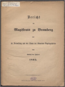 Bericht des Magistrats zu Bromberg über die Verwaltung und den Stand der Gemeinde-Angelegenheiten beim Schluss des Jahres 1865