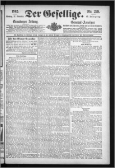 Der Gesellige : Graudenzer Zeitung 1892.11.27, Jg. 67, No. 279