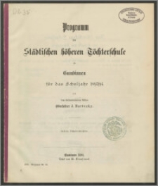 Programm der Städtischen höheren Töchterschule zu Gumbinnen für das Schuljahr 1893/94