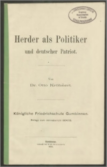 Herder als Politiker und deutscher Patriot