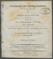 Geschichte des Stadtgymnasium. Zweites Stück. Von Michaelis 1825 bis dahin 1826
