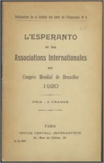 Esperanto et les associations internationales au Congrès mondial de Bruxelles 1920