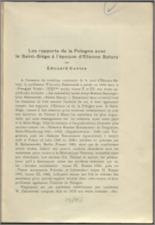 Les rapports de la Pologne avec le Saint-Siège à l'époque d'Etienne Batory