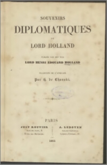 Souvenirs diplomatiques de Lord Holland
