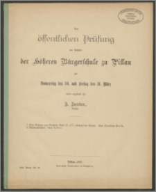 Zur öffentlichen Prüfung der Schüler der höheren Bürgerschule zu Pillau am Donnerstag den 30. und Freitag den 31. März