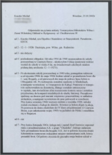 Odpowiedzi na pytania ankiety Towarzystwa Miłośników Wilna i Ziemi Wileńskiej. Oddział w Bydgoszczy ul. Chodkiewicza 30