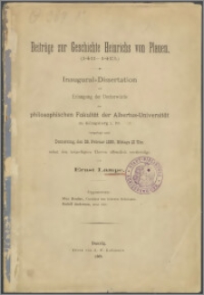 Beiträge zur Geschichte Heinrichs von Plauen : (1411-1413)