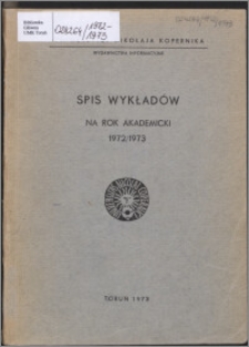 Spis Wykładów na Rok Akademicki 1972/1973