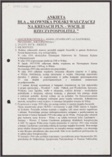 Ankieta dla "Słownika Polski Walczącej na Kresach Płn.-Wsch. II Rzeczypospolitej"