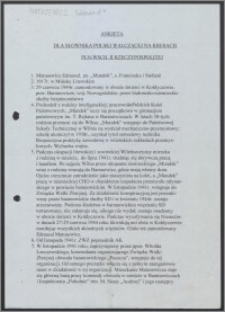 Ankieta do "Słownika Polski Walczącej na Kresach Północno-Wschodnich II Rzeczypospolitej"