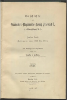 Geschichte des Grenadier-Regiments König Friedrich I. (4. Ostpreußischen) Nr. 5 Bd. 2, Beitraum von 1713 bis 1815