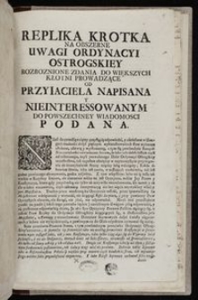 Rękopisy i druki dotyczące sprzedaży Ordynacji Ostrogskiej