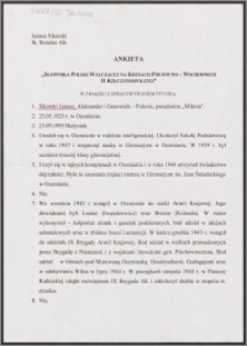 Ankieta"Słownika Polski Walczącej na Kresach Północno-Wschodnich II Rzeczypospolitej"