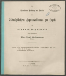 Zur öffentlichen Prüfung der Schüler des Königlichen Gymnasiums zu Lyck am 27. und 28. September