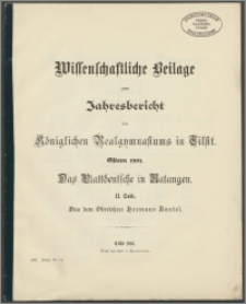 Wiessenschaftliche Beilage zum Jahresbericht des Königlichen Realgymnasiums zu Tilsit. Ostern 1901