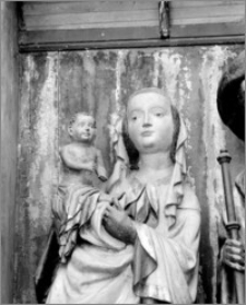 Gdańsk. Kościół Wniebowzięcia NMP. Wnętrze. Ołtarz św. Jakuba. Rzeźba Maryi z Dzieciątkiem-fragment 