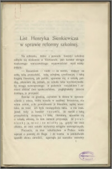 List Henryka Sienkiewicza w sprawie refomy szkolnej
