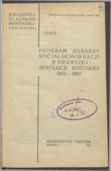 Program agrarny socjaldemokracji w pierwszej rewolucji Rosyjskiej 1905-1907