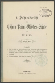 8. Jahresbericht der Höhern Privat-Mädchen-Schule‏ zu Tilsit. Ostern 1896