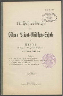 14. Jahresbericht der Höhern Privat-Mädchen-Schule‏ zu Tilsit. Ostern 1902