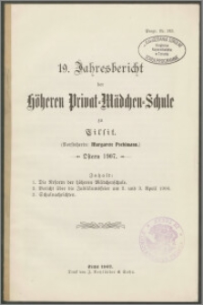 19. Jahresbericht der Höhern Privat-Mädchen-Schule‏ zu Tilsit. Ostern 1907