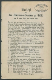 Bericht über das Lehrerinnen-Seminar zu Tilsit vom 1. Mai 1881 bis Ostern 1883