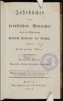 Jahrbücher der preußischen Monarchie unter der Regierung Friedrich Wilhelms des Dritten / J. F. Unger. Jg. 1801 Bd. 2 May-August