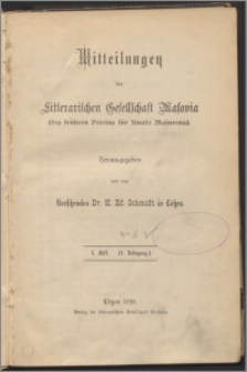 Mitteilungen der Litterarischen Gesellschaft Masovia des früheren Vereins für Kunde Masurens 1898 Jg. 4 H. 4